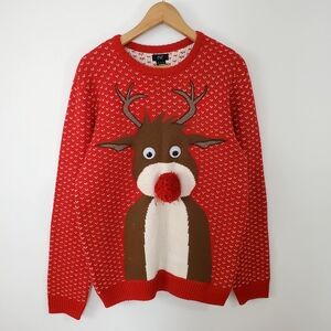 Men's F&F Christmas Jumper Size M  Wobbly eyes & Pom Pom Nose